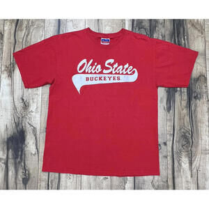 Vintage 90s Ohio State Buckeyes Champion T Shirt Red Medium Script OSU Brutus .